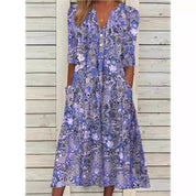 Women's Casual V-Neck Dress with Sleeves