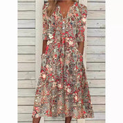 Women's Casual V-Neck Dress with Sleeves