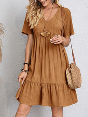 Women's casual dress with V-neck and short sleeves