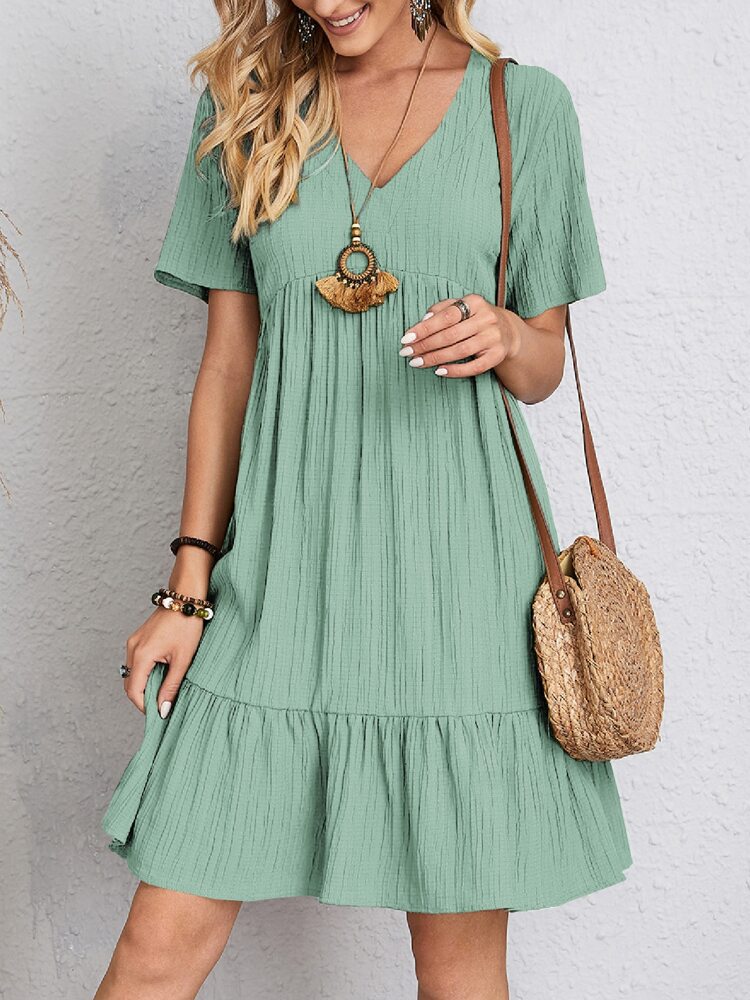 Women's casual dress with V-neck and short sleeves