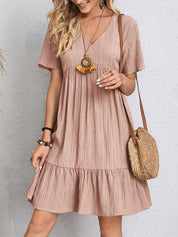 Women's casual dress with V-neck and short sleeves