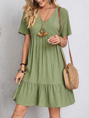 Women's casual dress with V-neck and short sleeves