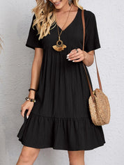 Women's casual dress with V-neck and short sleeves