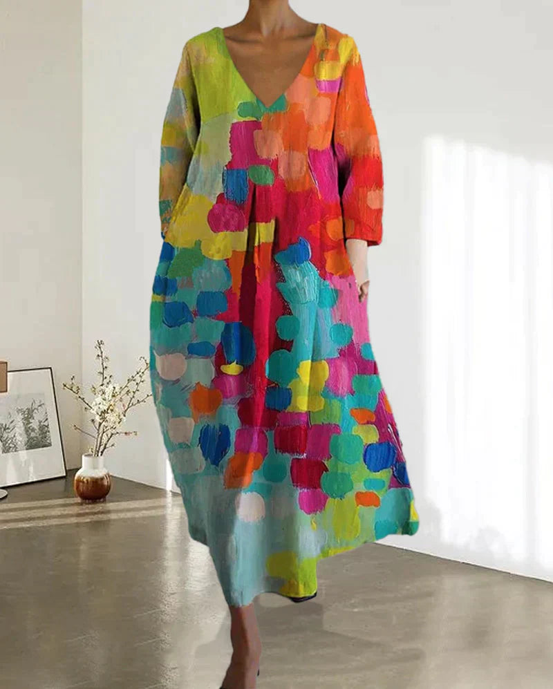 Women's V-Neck Long Sleeve Casual Dress