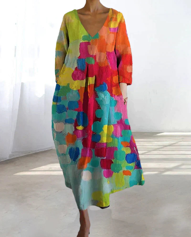 Women's V-Neck Long Sleeve Casual Dress