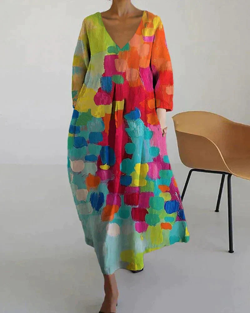 Women's V-Neck Long Sleeve Casual Dress