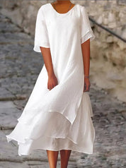 Women's Casual Dress with Round Neck and Short Sleeves