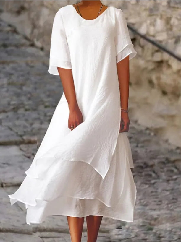 Women's Casual Dress with Round Neck and Short Sleeves