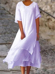 Women's Casual Dress with Round Neck and Short Sleeves