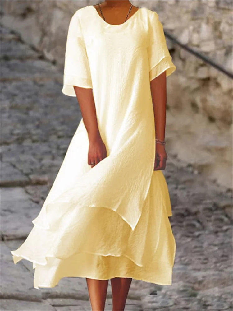 Women's Casual Dress with Round Neck and Short Sleeves