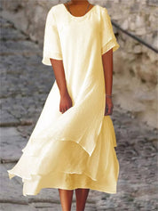 Women's Casual Dress with Round Neck and Short Sleeves