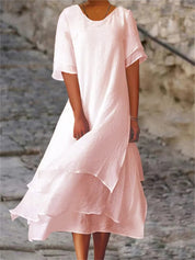 Women's Casual Dress with Round Neck and Short Sleeves