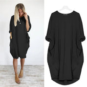 Women's casual dress with a round neckline and long sleeves