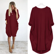 Women's casual dress with a round neckline and long sleeves