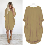 Women's casual dress with a round neckline and long sleeves