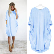 Women's casual dress with a round neckline and long sleeves