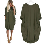Women's casual dress with a round neckline and long sleeves