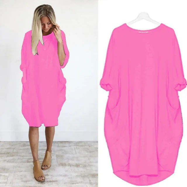 Women's casual dress with a round neckline and long sleeves