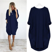 Women's casual dress with a round neckline and long sleeves