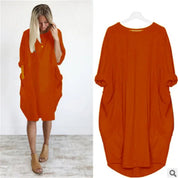 Women's casual dress with a round neckline and long sleeves