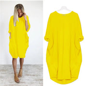 Women's casual dress with a round neckline and long sleeves
