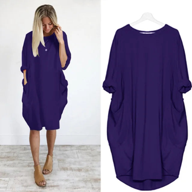 Women's casual dress with a round neckline and long sleeves