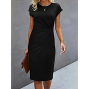 Women's Casual Dress with Round Neck and Side Twist Detail