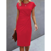 Women's Casual Dress with Round Neck and Side Twist Detail