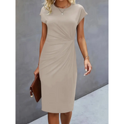 Women's Casual Dress with Round Neck and Side Twist Detail