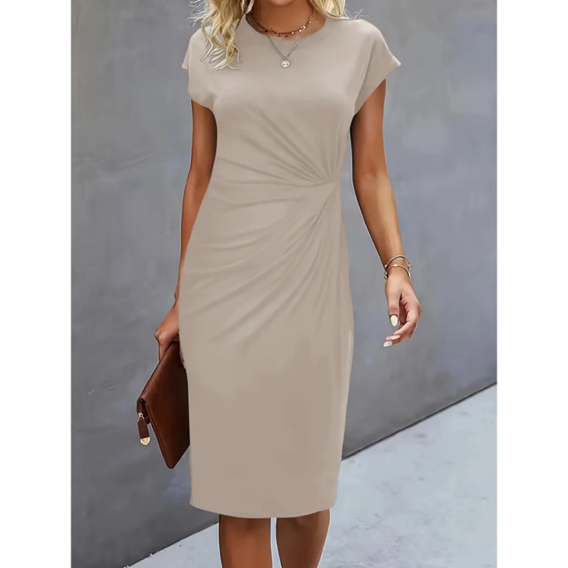 Women's Casual Dress with Round Neck and Side Twist Detail