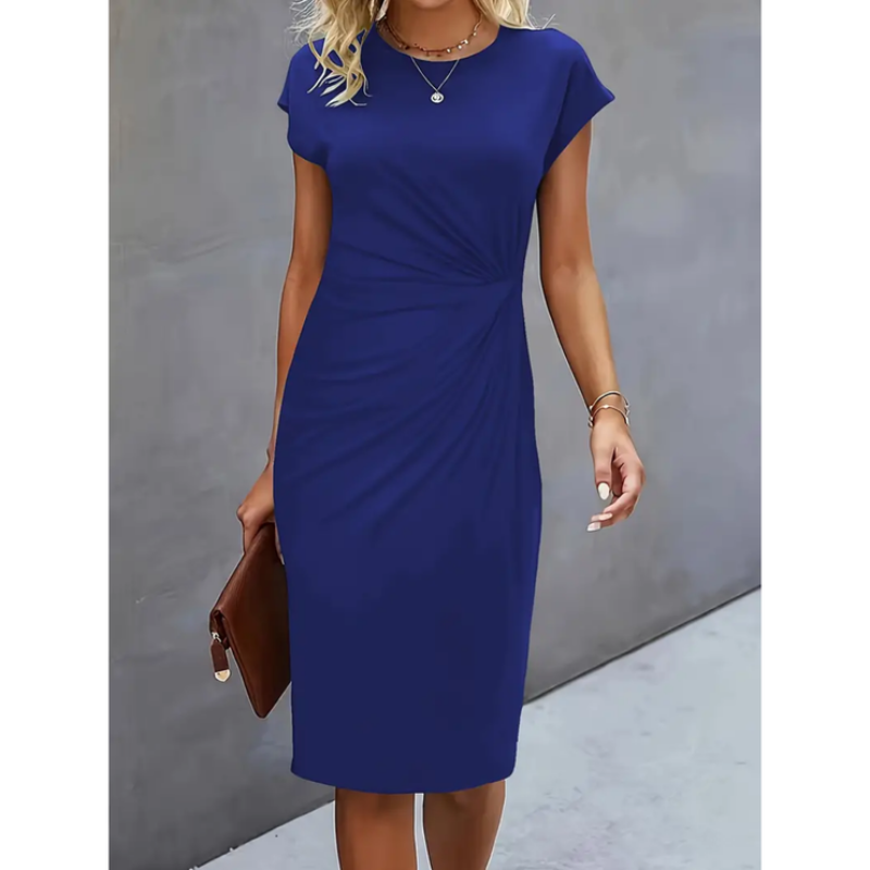 Women's Casual Dress with Round Neck and Side Twist Detail