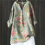 Women's casual shirt with Henley neckline and floral embroidery