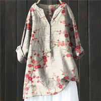 Women's casual shirt with Henley neckline and floral embroidery - Red / S