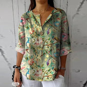 Women's casual shirt with V-neck and front placket