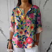 Women's casual shirt with V-neck and front placket