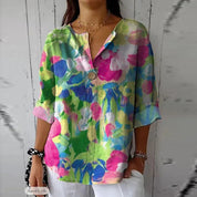 Women's casual shirt with V-neck and front placket