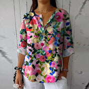 Women's casual shirt with V-neck and front placket