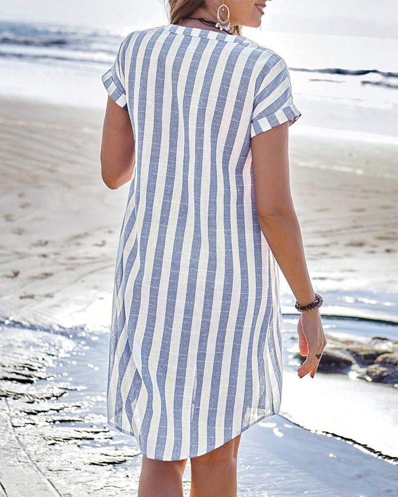Women's shirt dress with collar and button placket