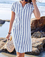 Women's shirt dress with collar and button placket