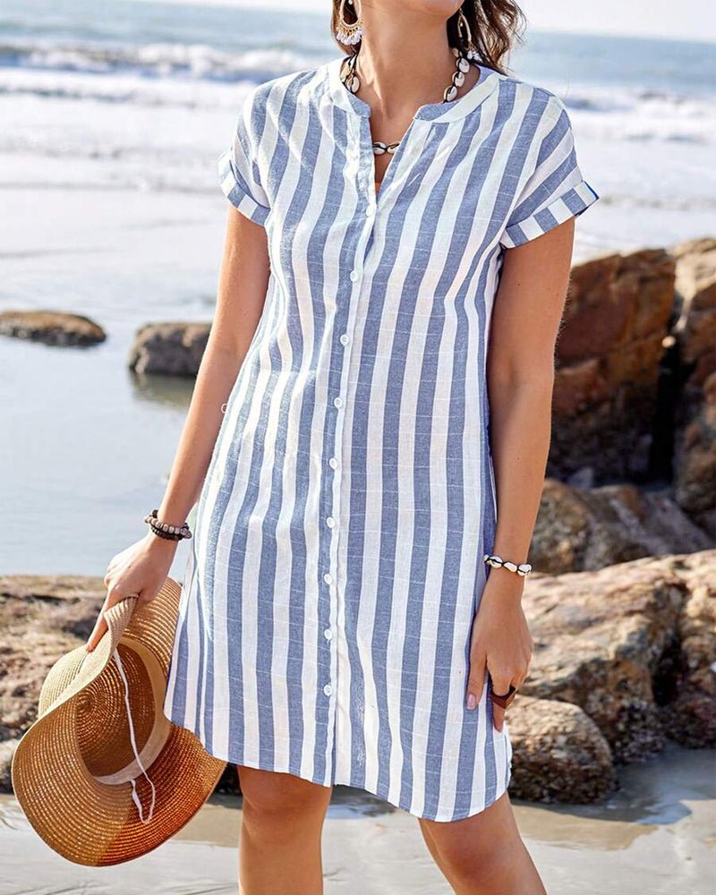 Women's shirt dress with collar and button placket