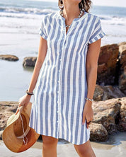 Women's shirt dress with collar and button placket