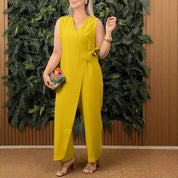 Women's V-Neck Jumpsuit with Self-Tie Waist