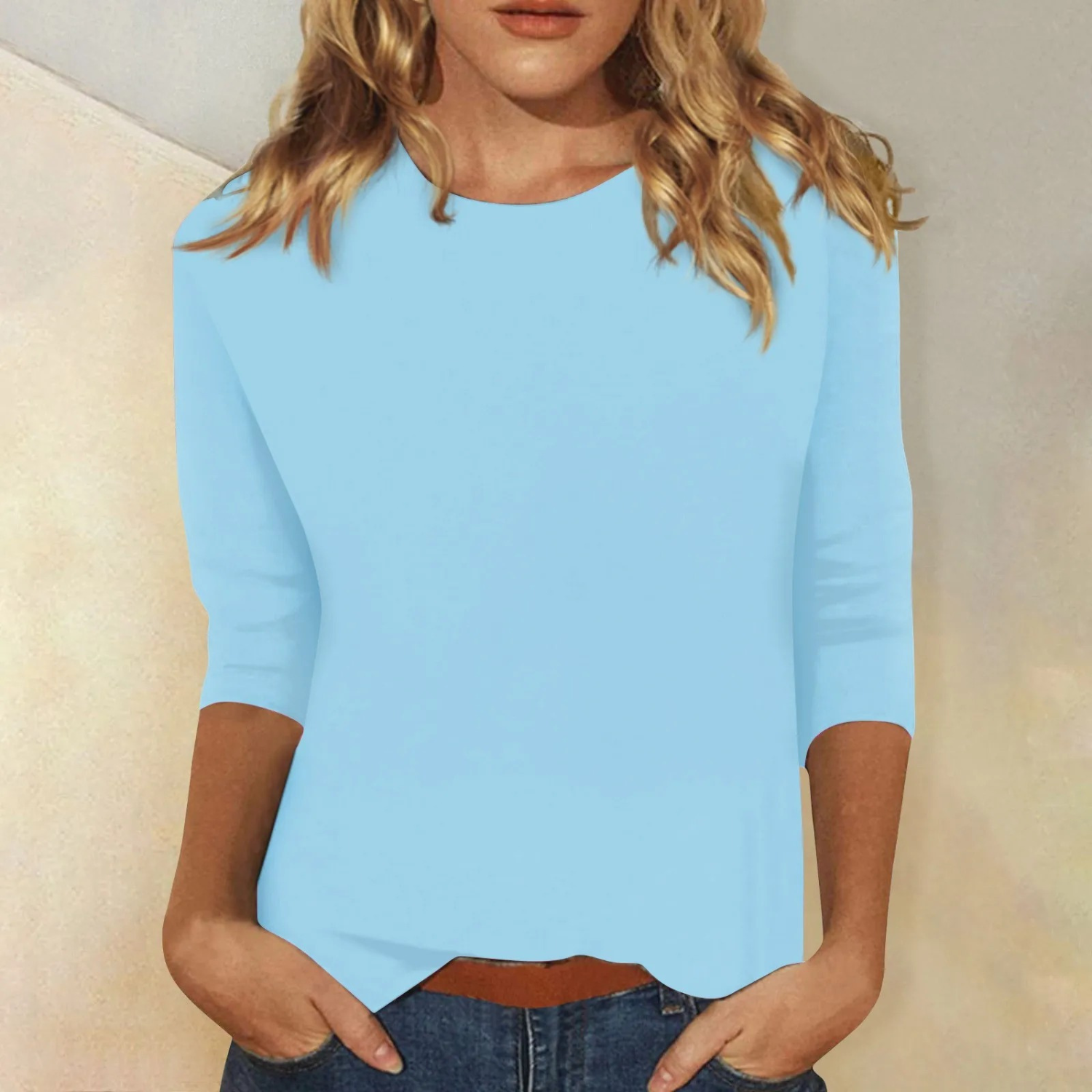 Women's Long-Sleeved T-Shirt with Round Neck and Simple Design