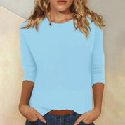 Women's Long-Sleeved T-Shirt with Round Neck and Simple Design