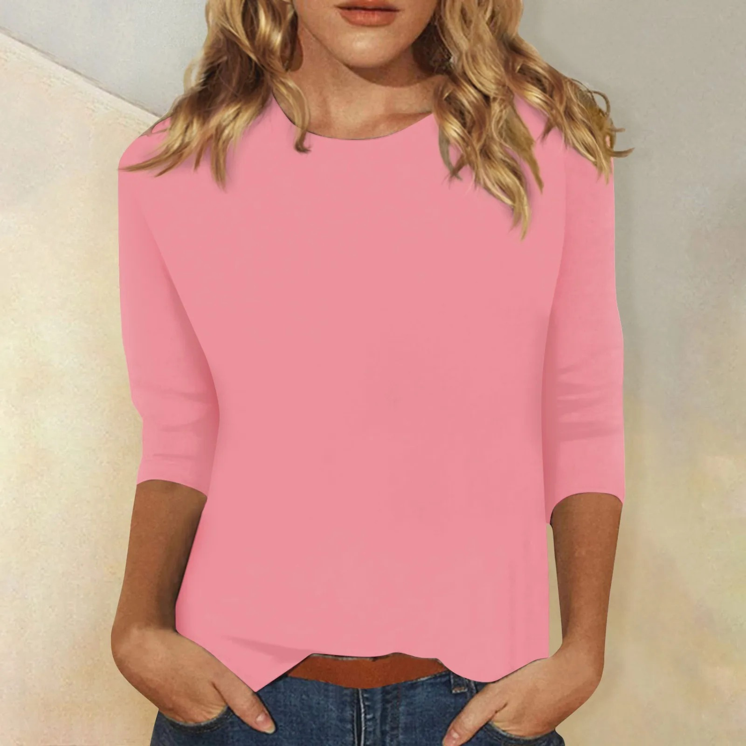 Women's Long-Sleeved T-Shirt with Round Neck and Simple Design