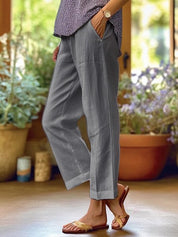 Women with side pockets and turn-up hems