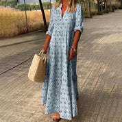 Women's Maxi Dress with V-Neck and Sleeves