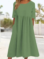 Women's Midi Dress with Half Sleeves and Side Pockets