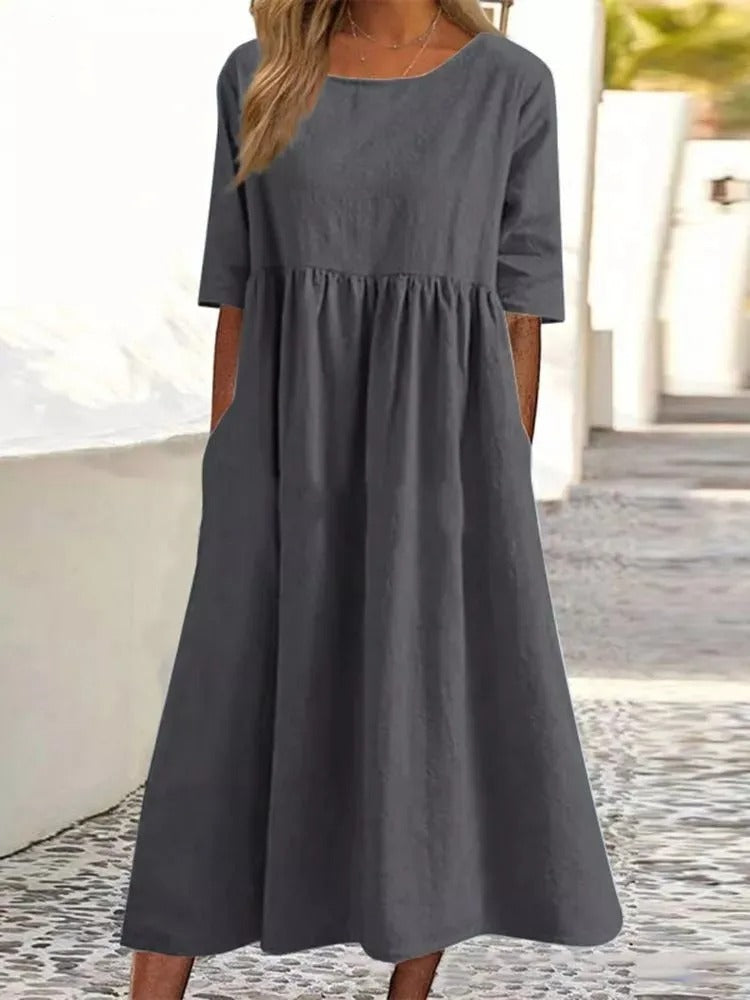 Women's Midi Dress with Half Sleeves and Side Pockets