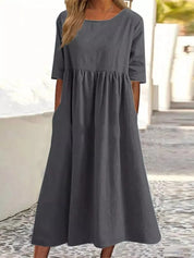 Women's Midi Dress with Half Sleeves and Side Pockets